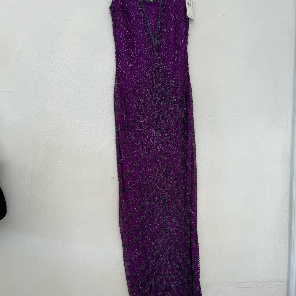 Aidan Mattox Beaded Purple Maxi Evening Gown New 6